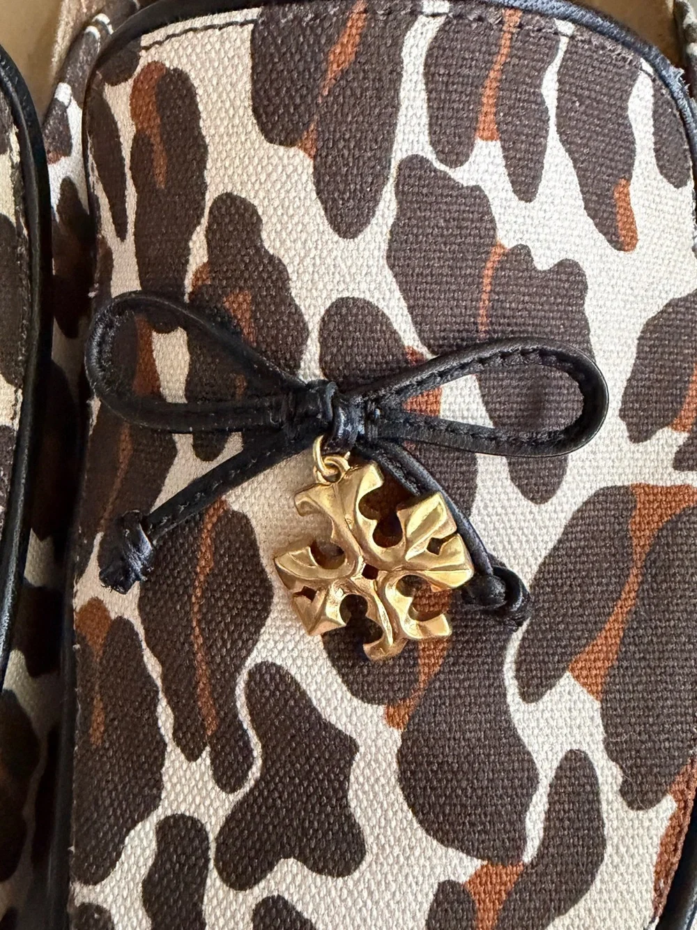 Tory Burch Brown Leopard Print Slip-On Mules with Black Trim